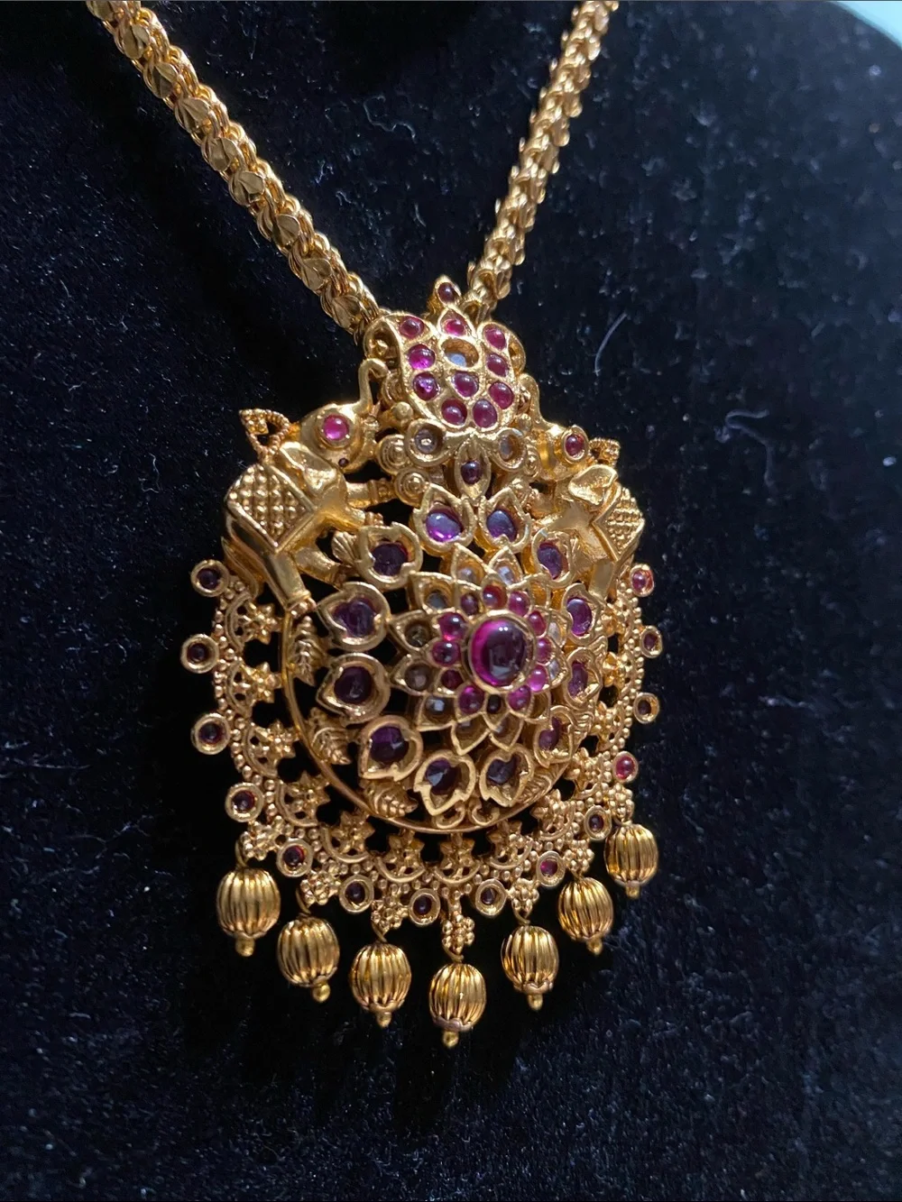 24KGP Kemp Filigree Pendant Necklace and Earrings Set with Ruby